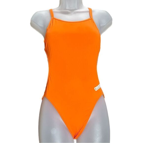 Arena Neon Orange Full Piece Cut Out Exposed Back One Piece Bathing Suit - Picture 1 of 6